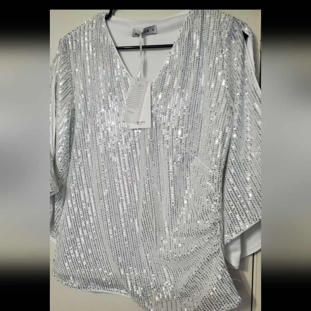 Women's Silver Sequin Blouse